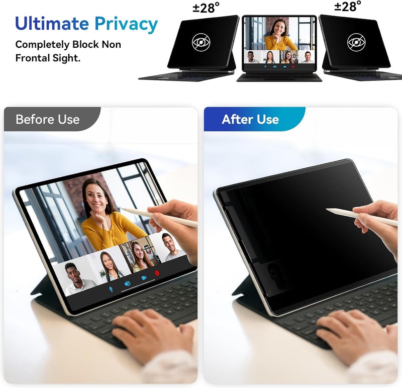 Protescreen Magnetic Privacy Screen Protector for iPad Air 13 Inch 2024/2025 (M2/M3, 6th/7th Gen), Anti Glare Blue Light Spy Filter Private Cover, High Sensitive Bubble-Free Easy Install Black Security Screen - Image 2